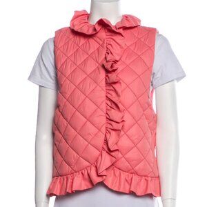 Clare V. | Coral Pink Quilted Puffer Vest Ruffle | Cottage Core
